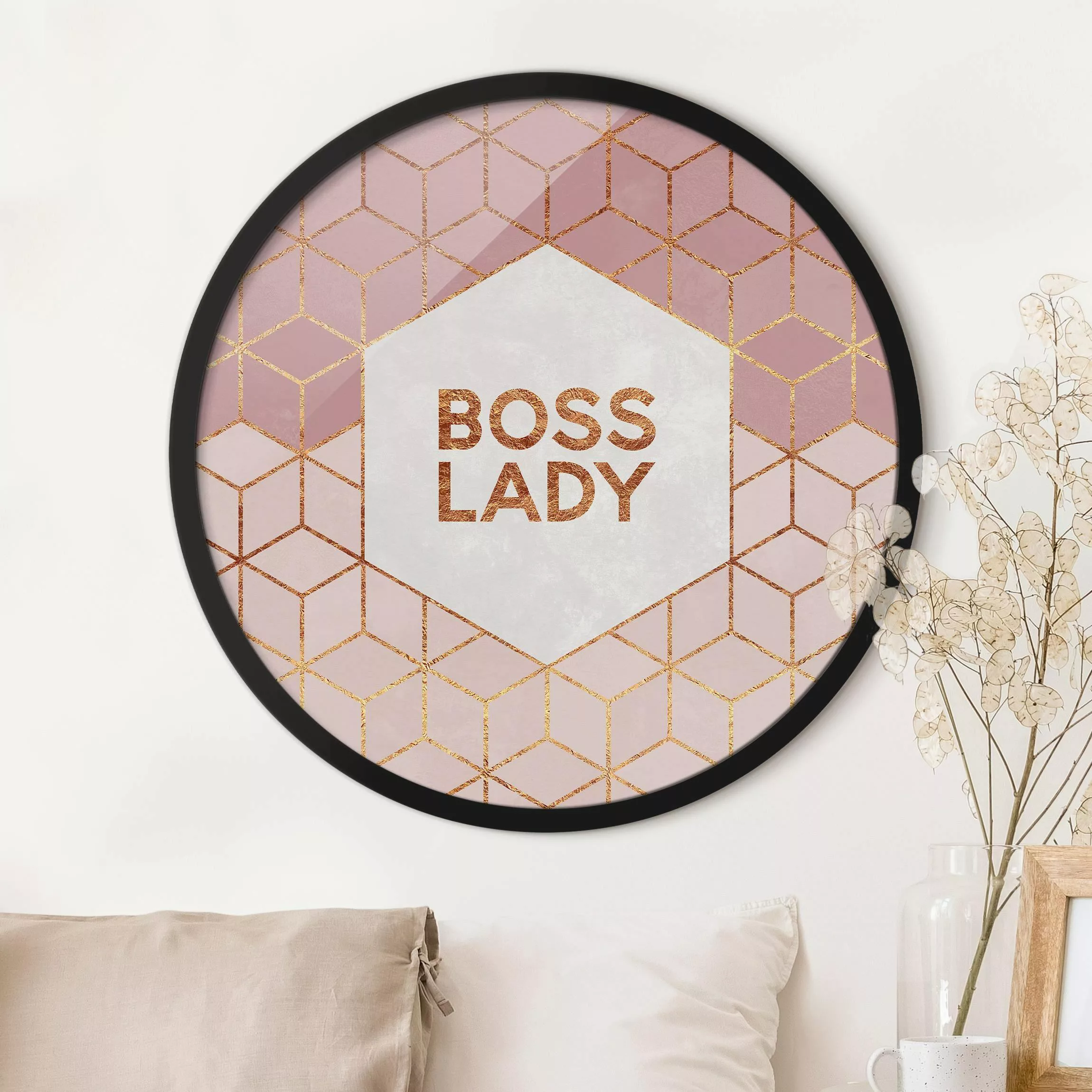 Rundes Gerahmtes Bild Boss Lady Sechsecke Rosa günstig online kaufen