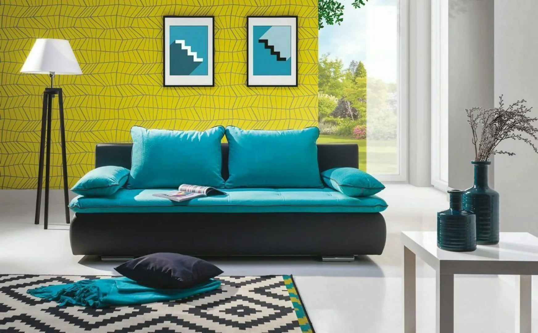 JVmoebel Sofa Designer Türkis Dreisitzer Luxus Stoff Couch Moderner 3-Sitze günstig online kaufen