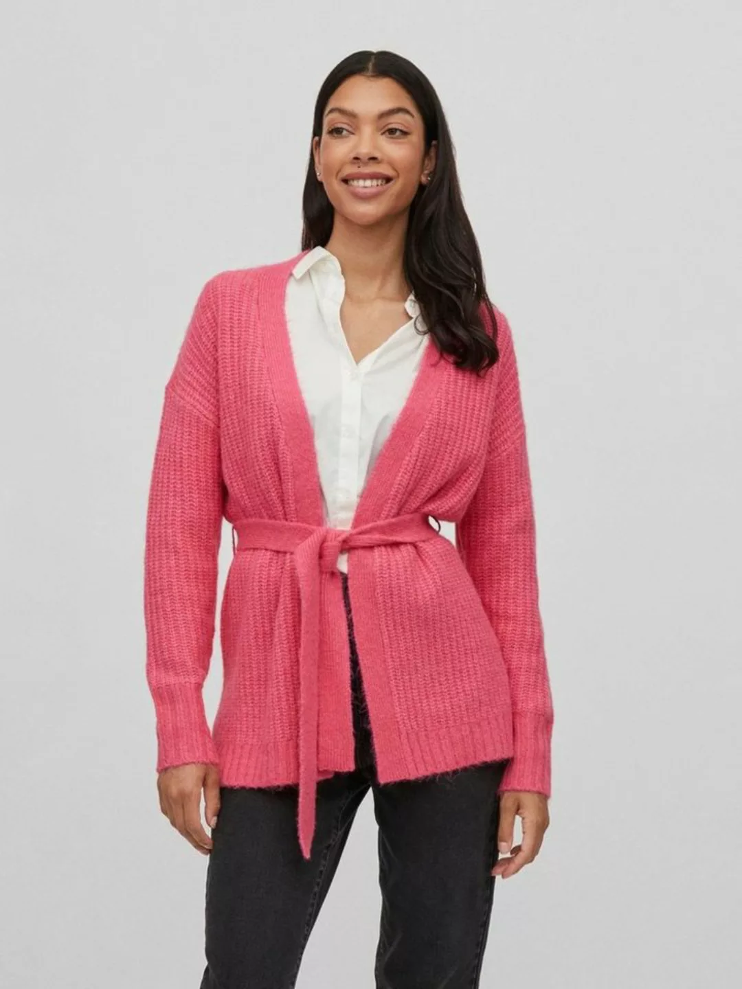 Vila Cardigan Feinstrick Cardigan Stretch Jacke mit Gürtel VIFELO 4843 in P günstig online kaufen