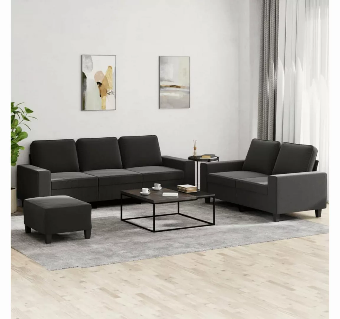 vidaXL Sofa Sofagarnitur Set mit Kissen Stoff, 3-tlg., Schwarz günstig online kaufen