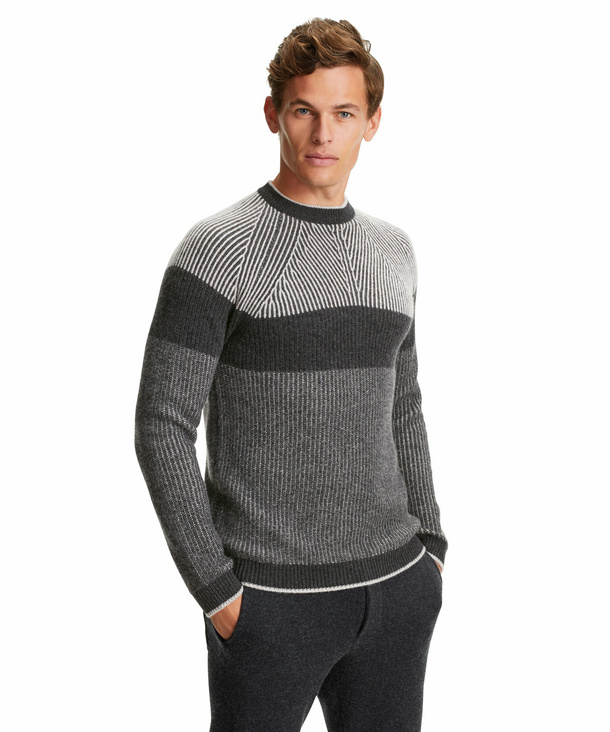 FALKE Herren Pullover Rundhals, S, Grau, Struktur, Kaschmir, 60193-398602 günstig online kaufen