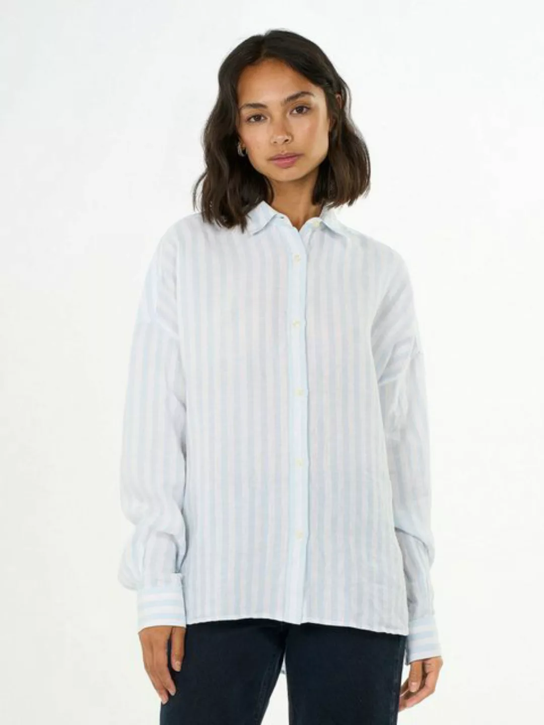 KnowledgeCotton Apparel Langarmhemd Linen Striped loose A-Shape Shirt günstig online kaufen