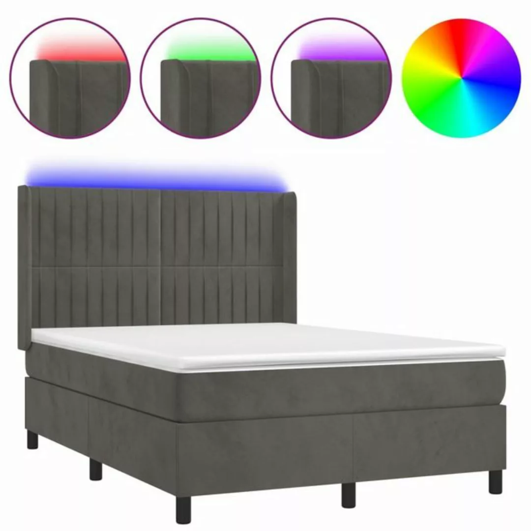 vidaXL Boxspringbett Boxspringbett mit Matratze LED Dunkelgrau 140x190 cm S günstig online kaufen