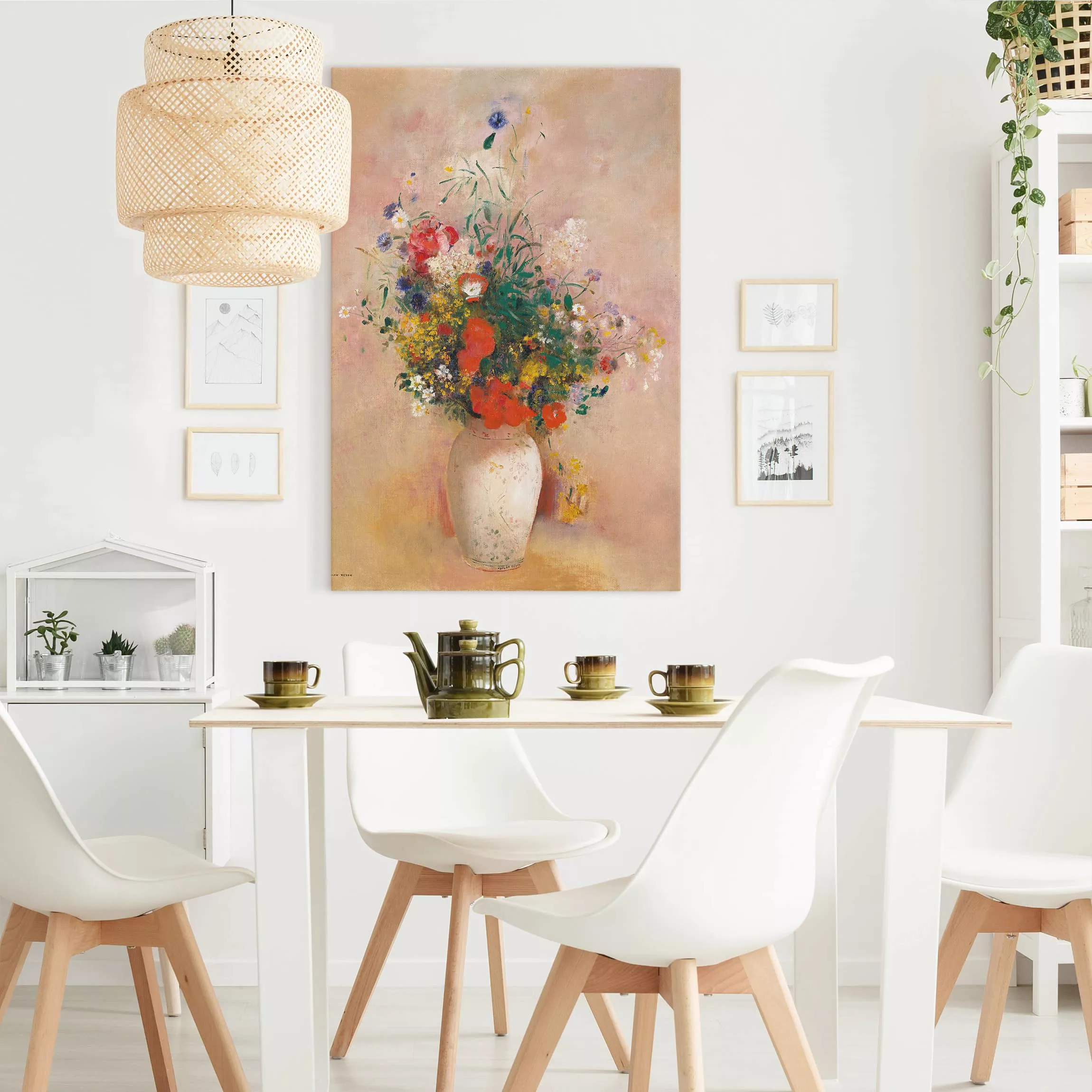Leinwandbild Blumen - Hochformat Odilon Redon - Vase mit Blumen (rosenfarbe günstig online kaufen