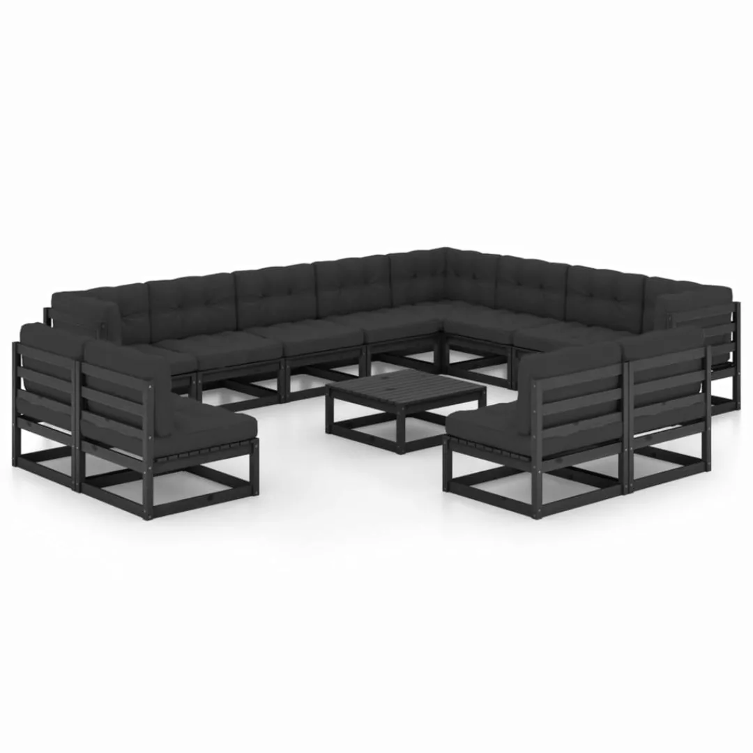 13-tlg. Garten-lounge-set Mit Kissen Schwarz Massivholz Kiefer günstig online kaufen