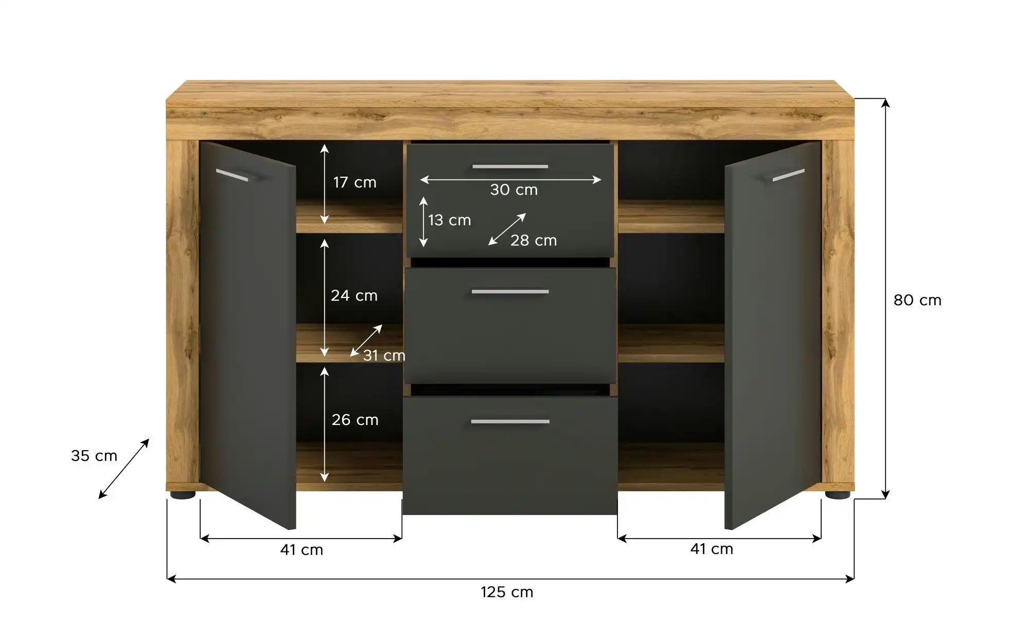 Sideboard  Bardenas ¦ holzfarben ¦ Maße (cm): B: 125 H: 80 Kommoden & Sideb günstig online kaufen