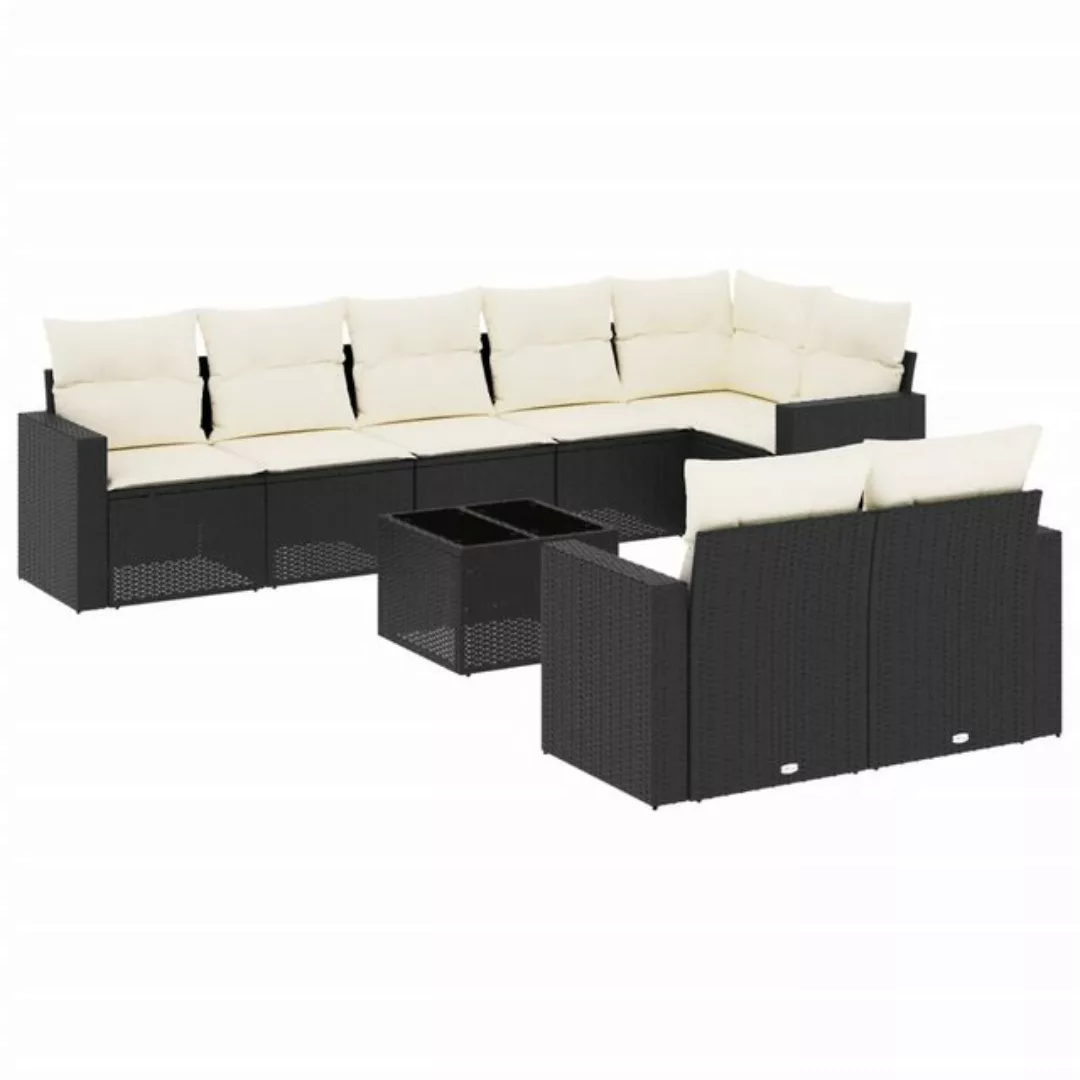 vidaXL Sofaelement 9-tlg. Garten-Sofagarnitur mit Kissen Schwarz Poly Ratta günstig online kaufen