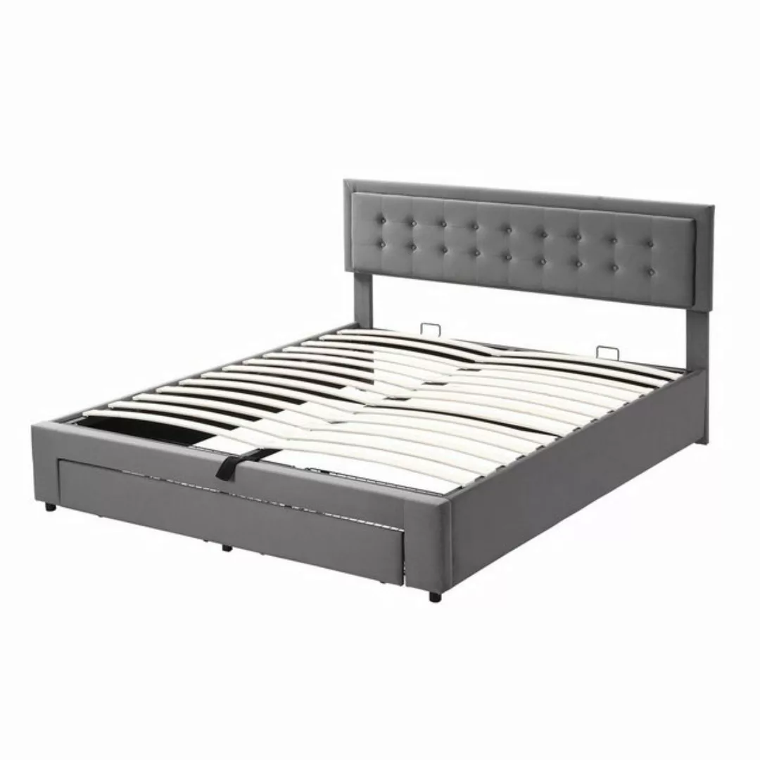 Celya Polsterbett Bett mit Kasten und Schubladen, 180×200cm Doppelbett, Lei günstig online kaufen