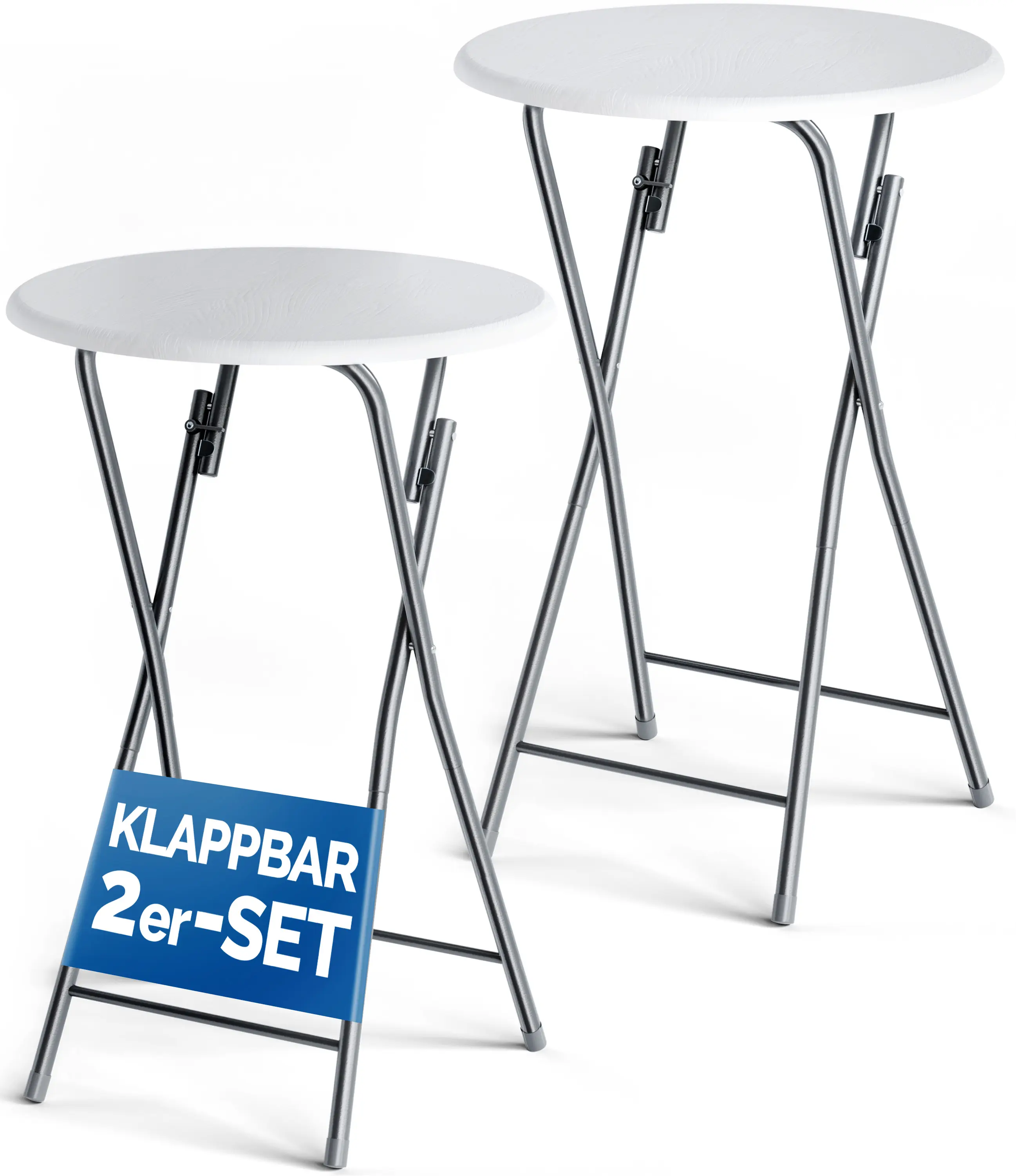 Stehtisch 2er-Set Weiß Holzdekor Ø60cm klappbar günstig online kaufen