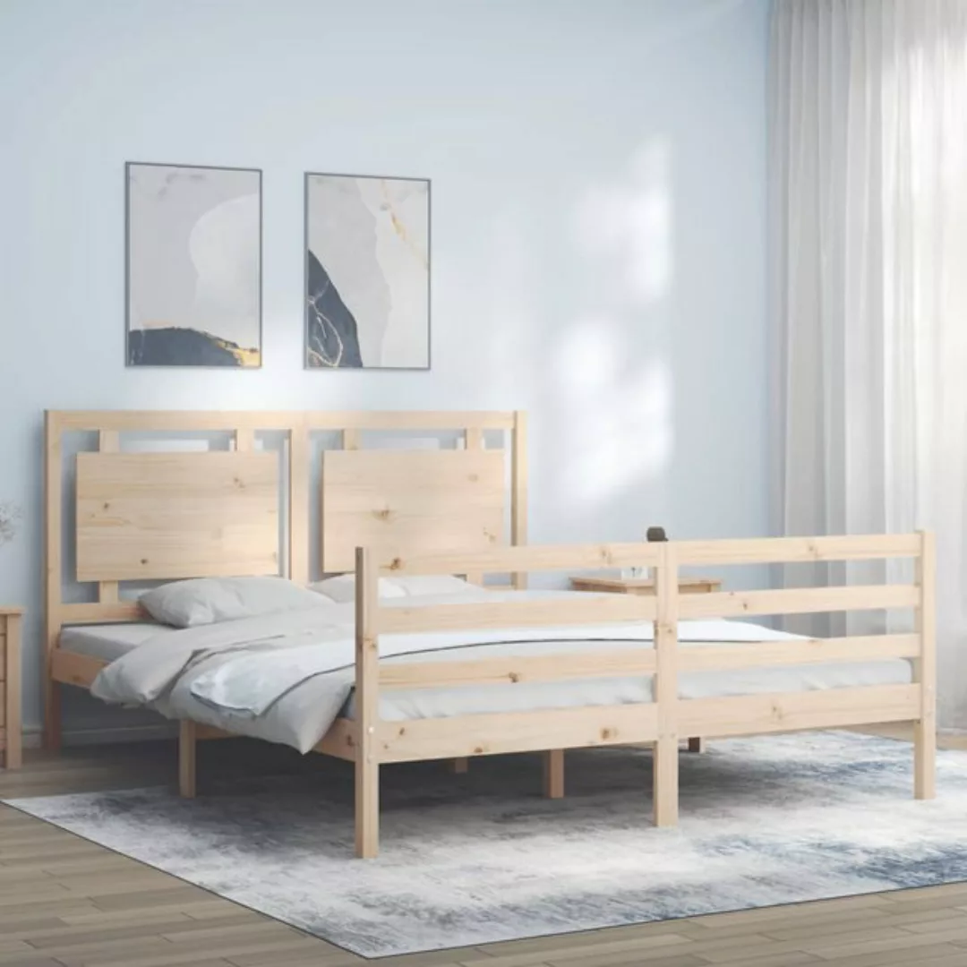 vidaXL Bettgestell Massivholzbett mit Kopfteil 160x200 cm Bett Bettgestell günstig online kaufen