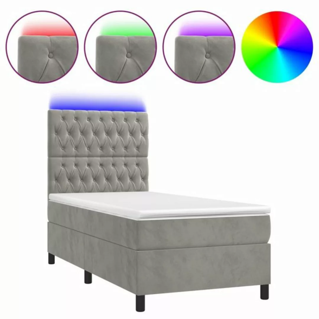 vidaXL Boxspringbett Boxspringbett mit Matratze LED Hellgrau 100x200 cm Sam günstig online kaufen