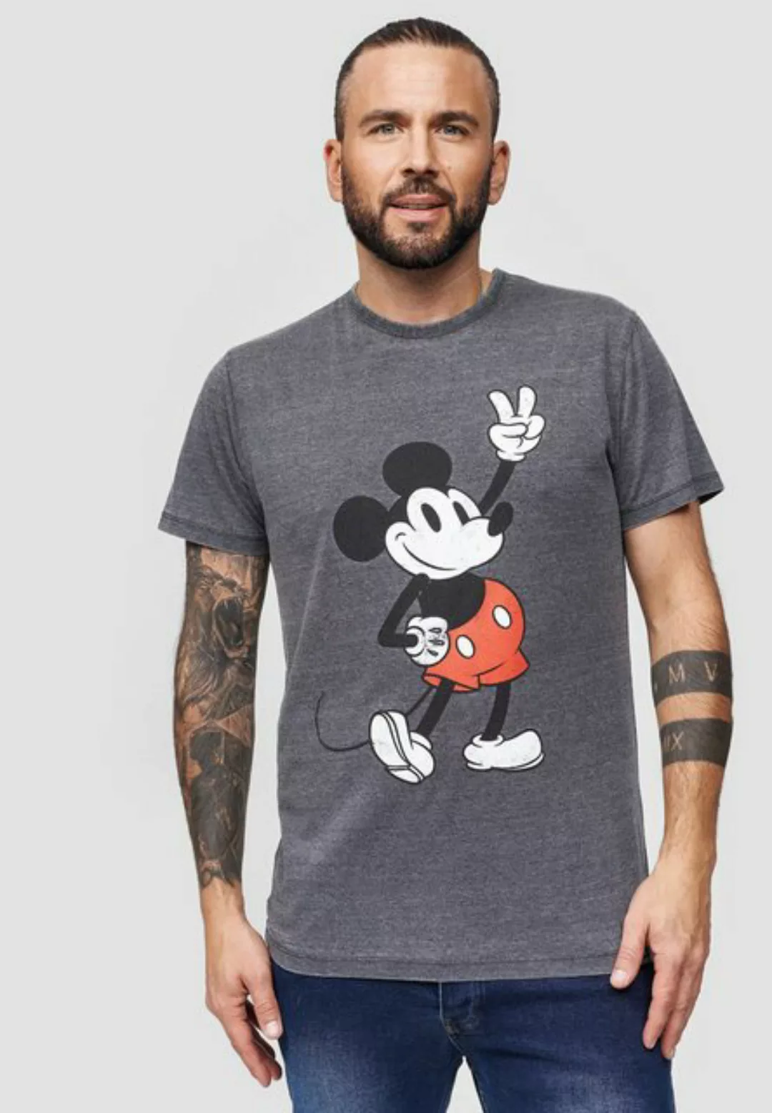 Recovered T-Shirt Disney Mickey Peace Pose GOTS zertifizierte Bio-Baumwolle günstig online kaufen