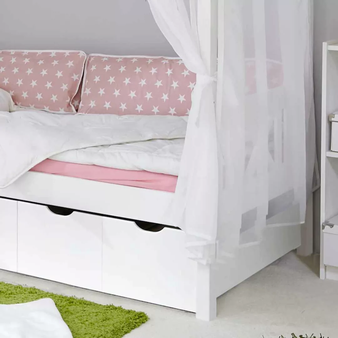 Mädchenbett mit Himmel und Schubladen Weiß Rosa günstig online kaufen