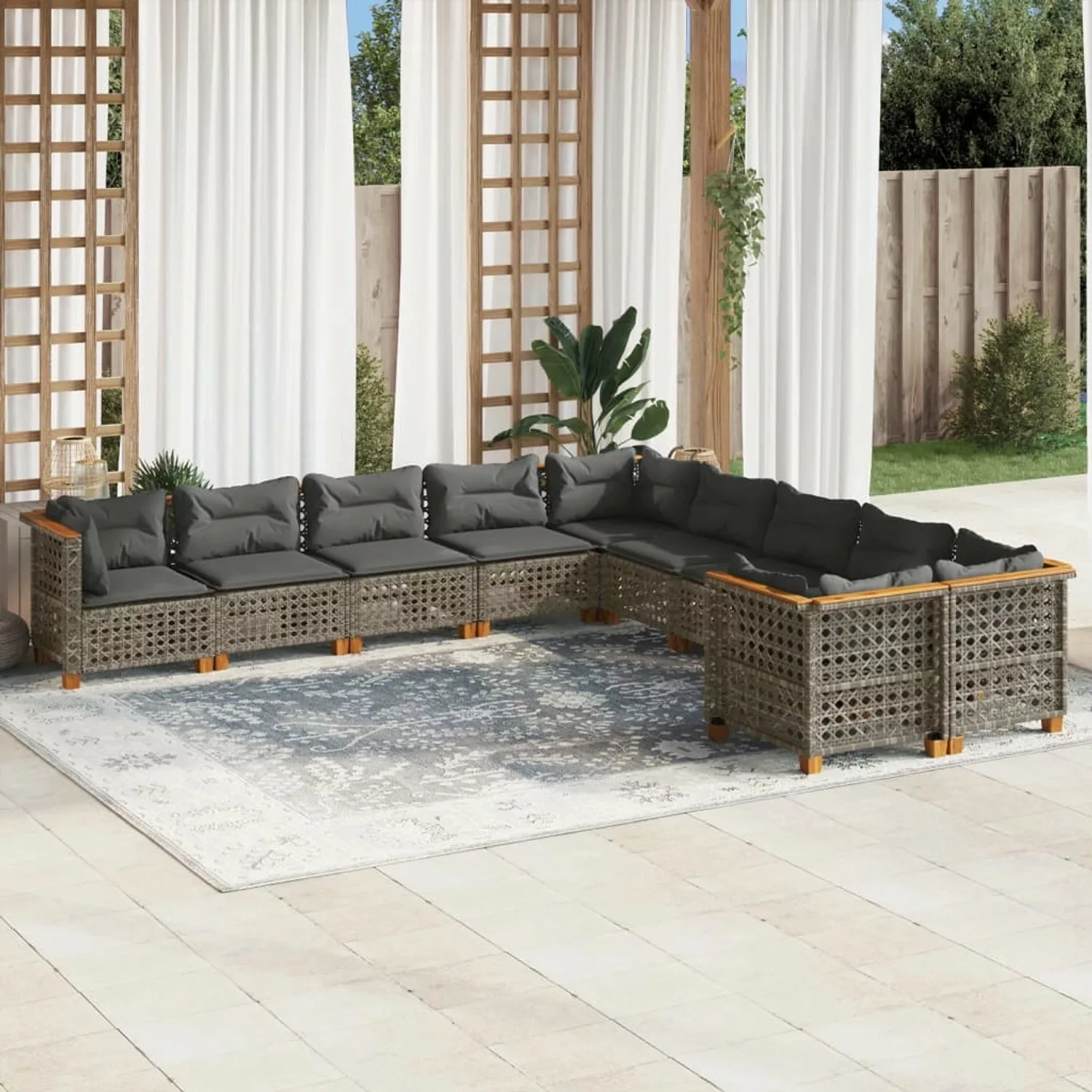 vidaXL 10-tlg Garten-Sofagarnitur mit Kissen Grau Poly Rattan Modell 114 günstig online kaufen