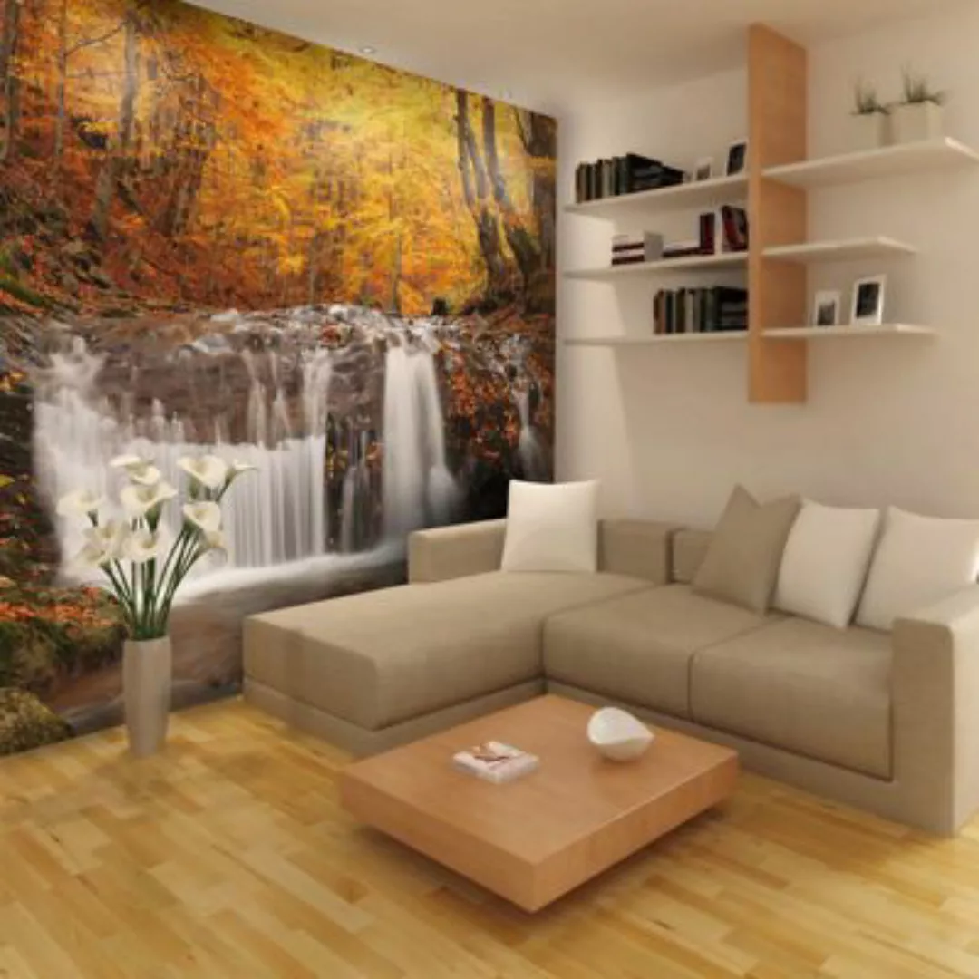 artgeist Fototapete Autumn landscape : waterfall in forest mehrfarbig Gr. 4 günstig online kaufen