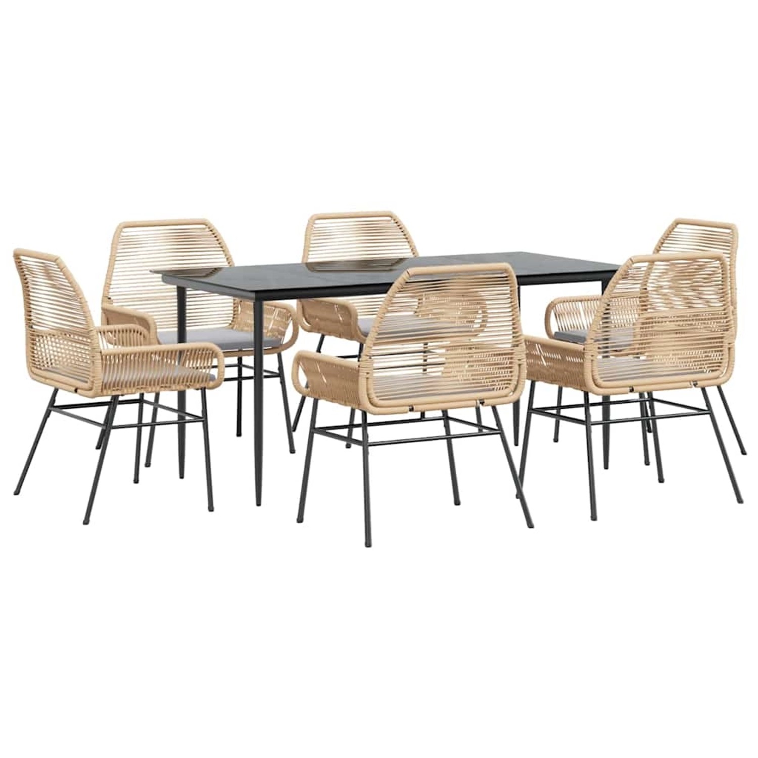 vidaXL 7-Tlg Garten-Essgruppe mit Kissen Braun Poly Rattan Glas 3334475 günstig online kaufen