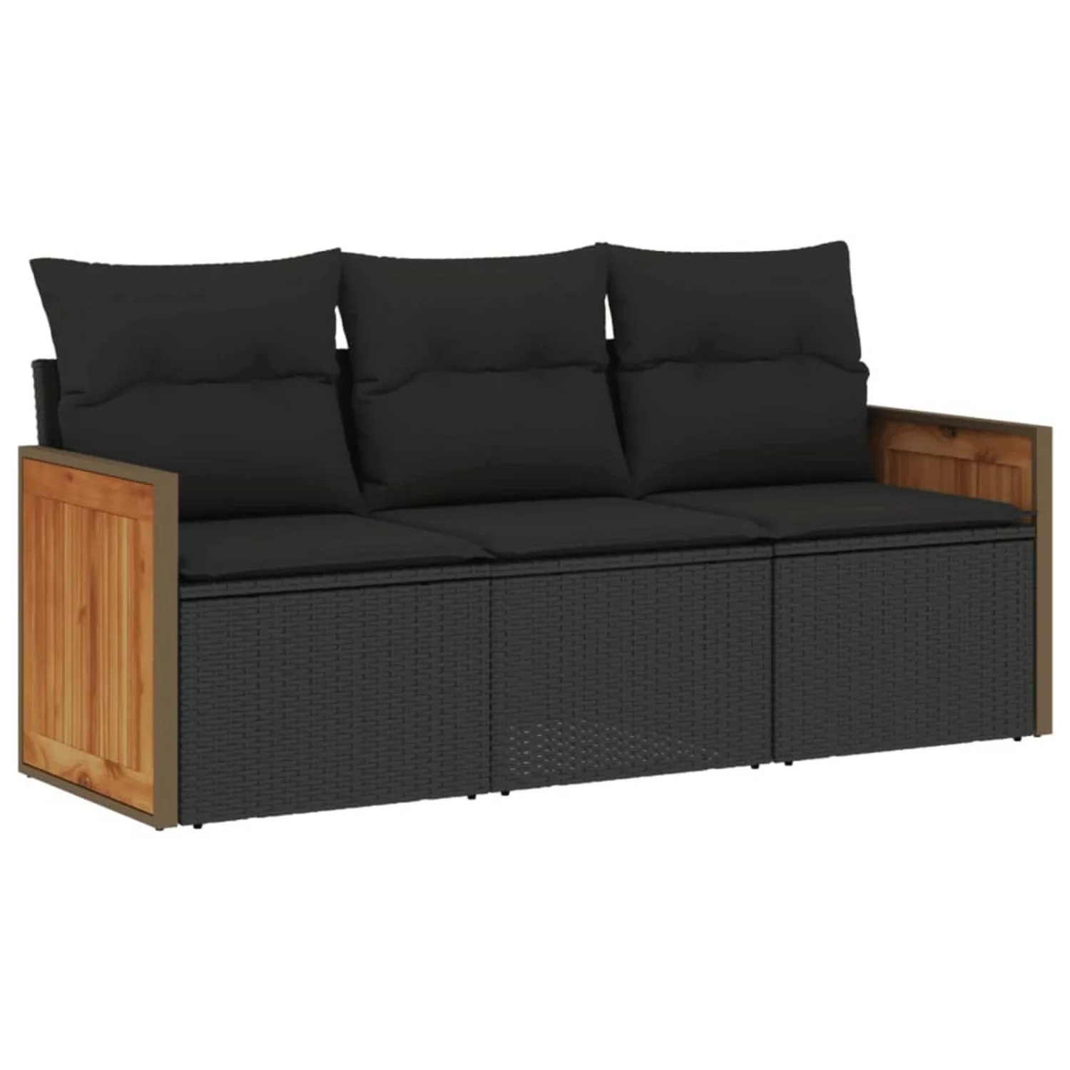 vidaXL 3-tlg Garten-Sofagarnitur mit Kissen Schwarz Poly Rattan Modell 13 günstig online kaufen