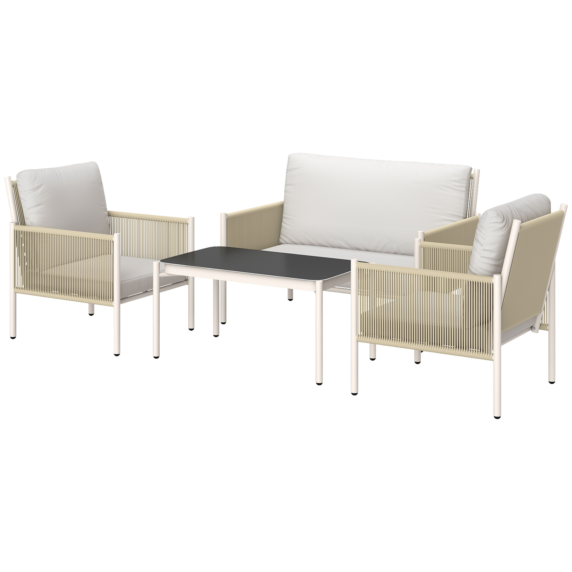 Outsunny Gartenmöbel Set aus Polyrattan Lounge-Set mit 2er Sofa Sessel Glas günstig online kaufen