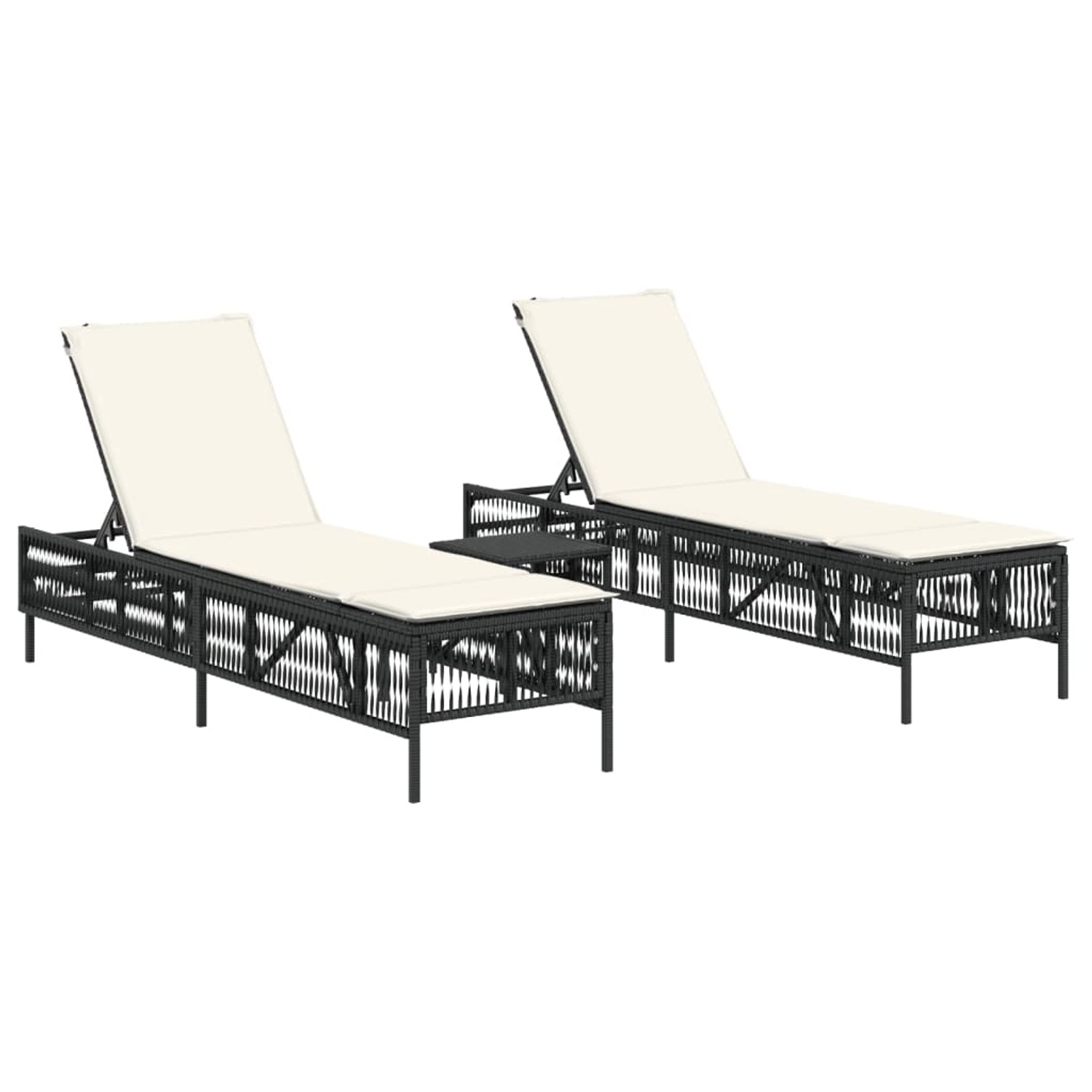 vidaXL Sonnenliegen 2 Stk. mit Tisch Schwarz Poly Rattan günstig online kaufen