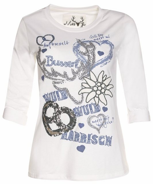 MarJo T-Shirt 'Narrisch' mit 3/4 Arm Damen Trachten, Weiß Blau günstig online kaufen