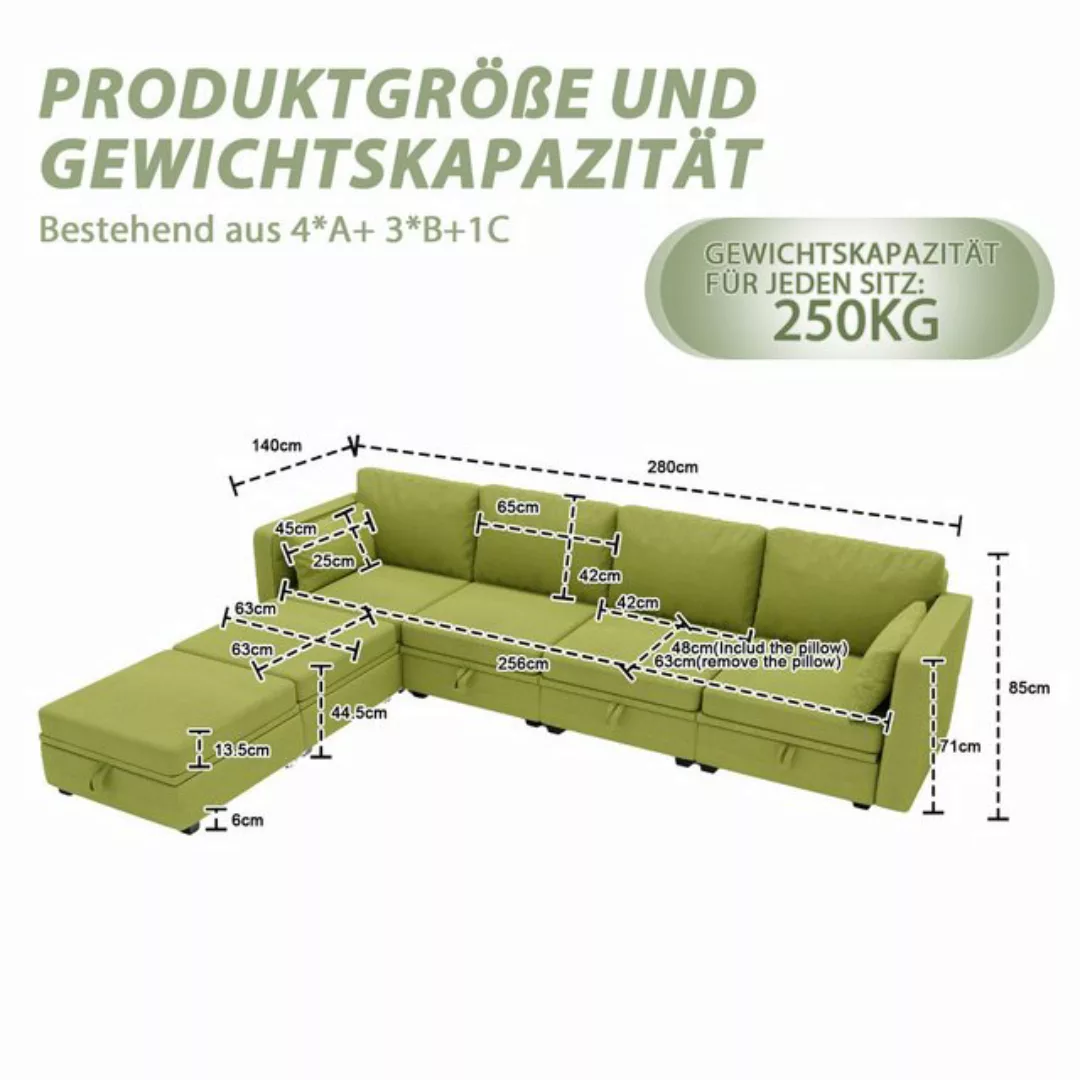 Blusmart Ecksofa Soft Sektional U-förmigen Sofa mit Lagerung, lässig Spleiß günstig online kaufen