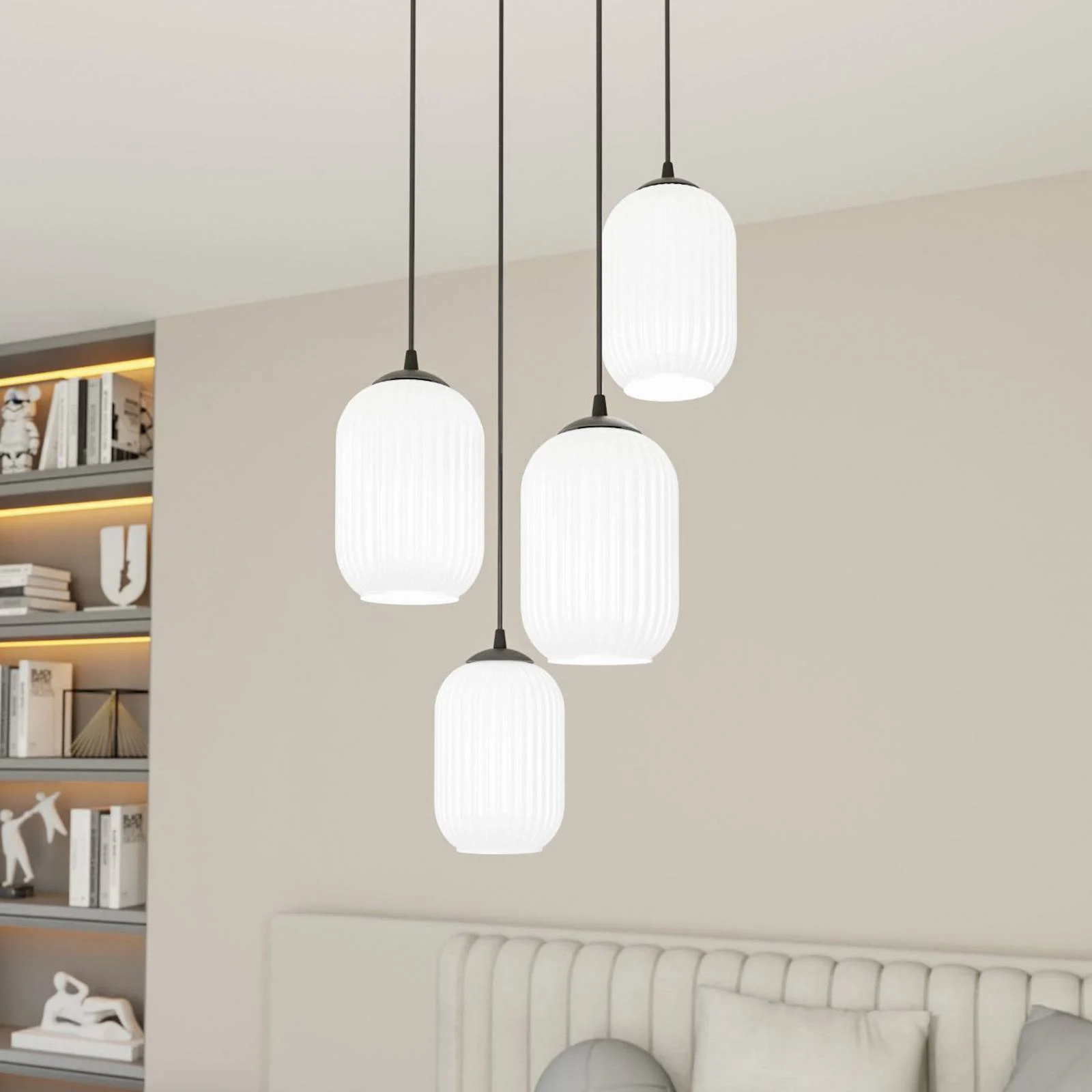 Pendellampe Verdi, Ø 30 cm, schwarz/opal, Stahl/Glas, 4-flg. günstig online kaufen
