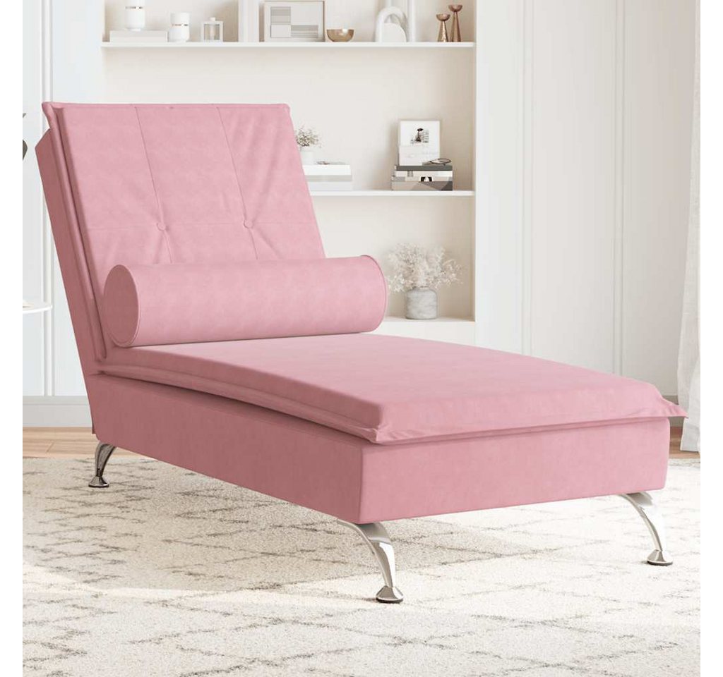 vidaXL Chaiselongue, Massage-Chaiselongue mit Nackenrolle Rosa Samt günstig online kaufen