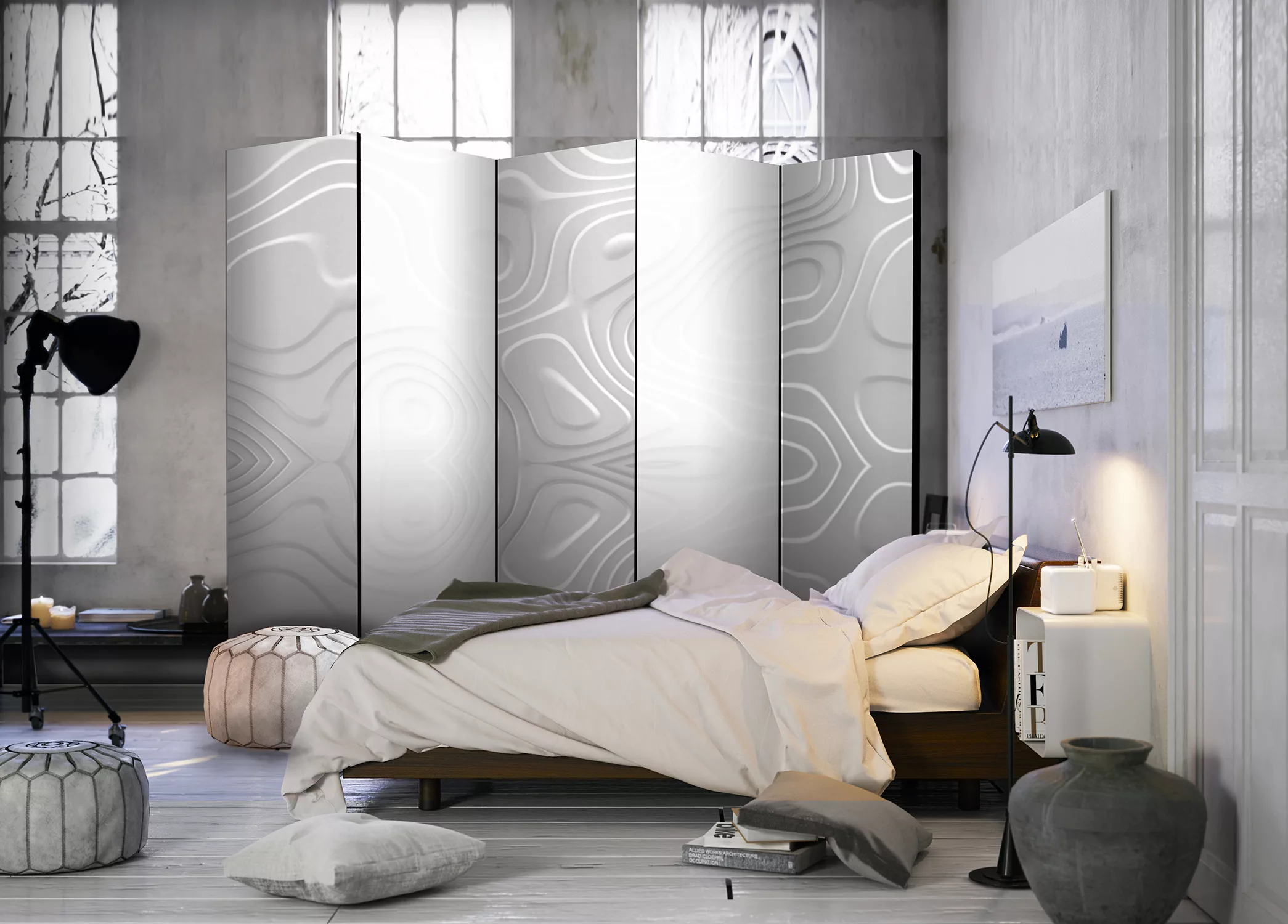 5-teiliges Paravent - Room Divider - White Waves Ii günstig online kaufen