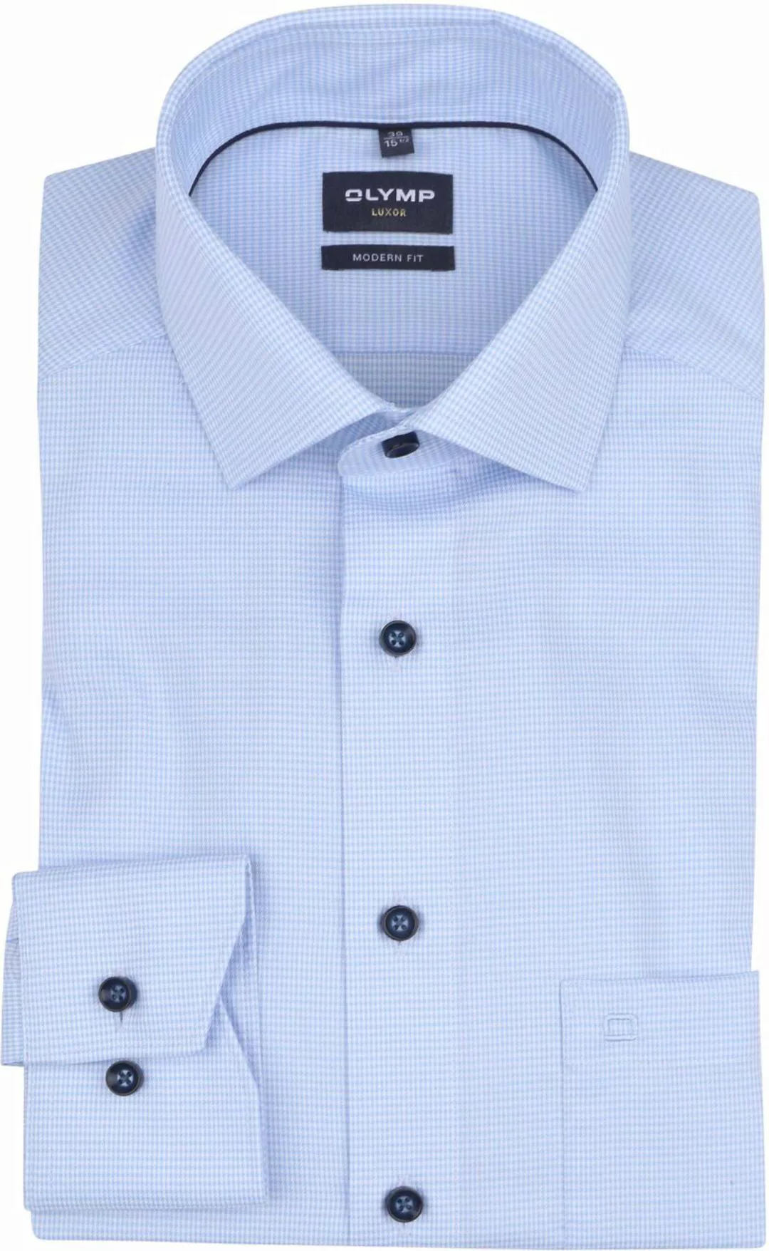 OLYMP Luxor Hemd Pied De Poule Hellblau - Größe 39 günstig online kaufen