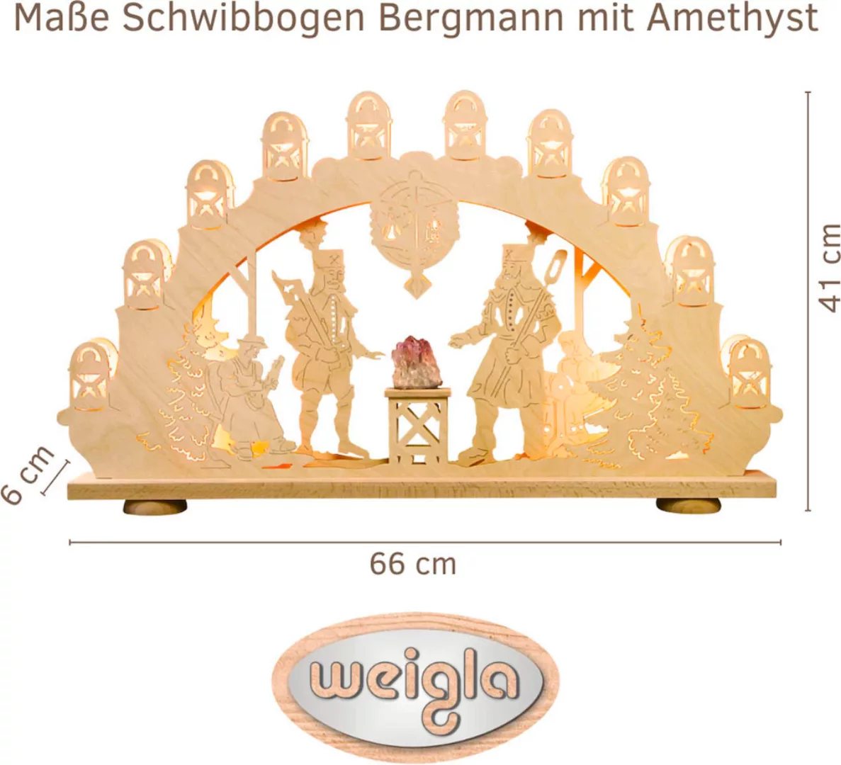 Weigla Schwibbogen "Bergmann mit Amethyst, Lichterbogen aus Holz, NATUR", E günstig online kaufen