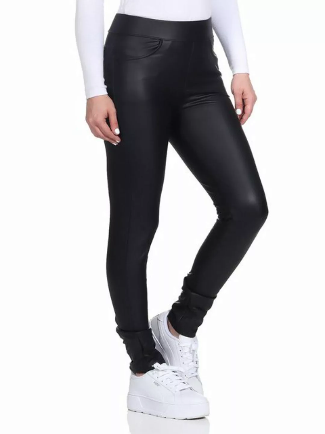 Aurela Damenmode Lederhose Kunstlederleggings für Damen leicht gefütterte L günstig online kaufen