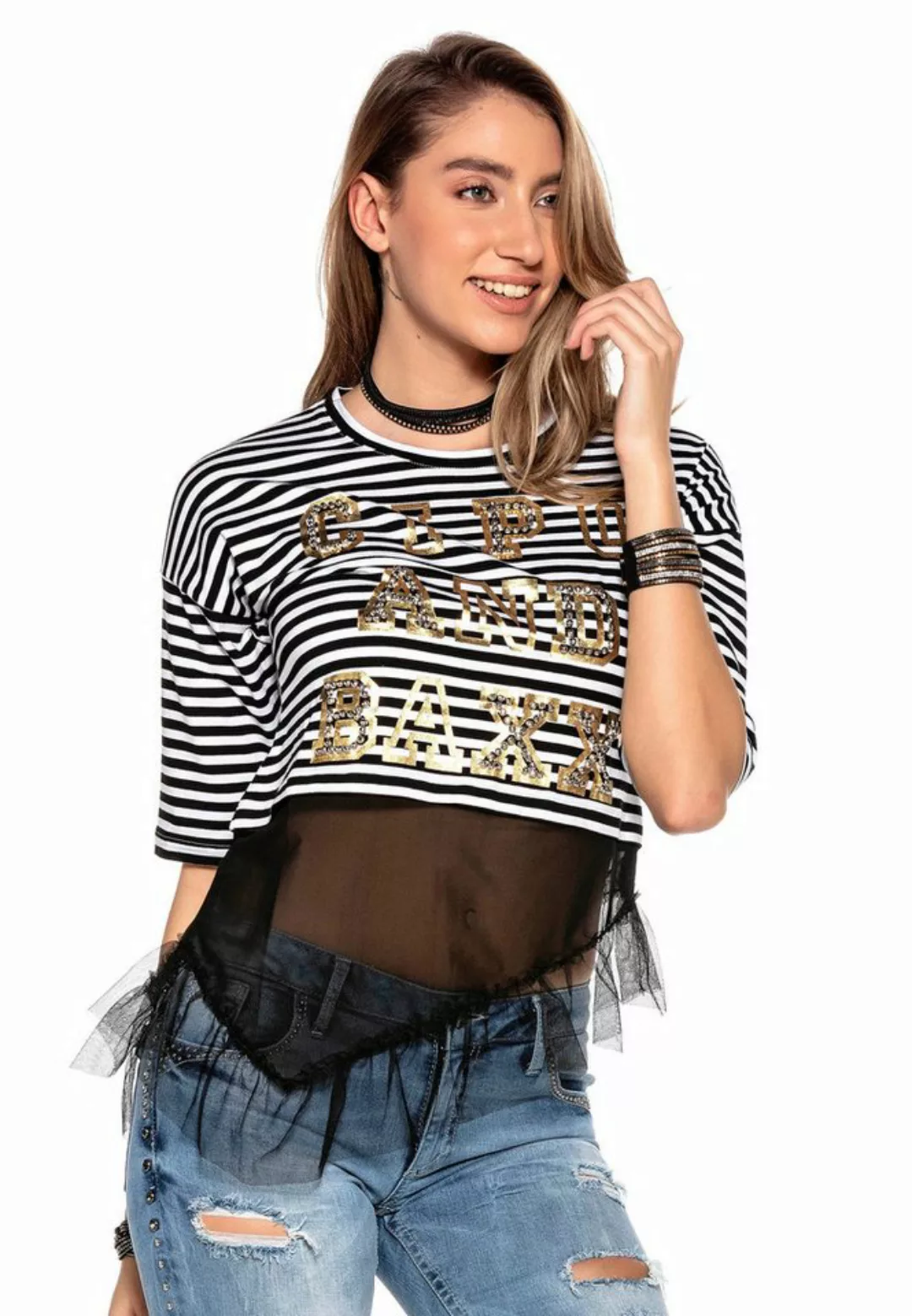 Cipo & Baxx T-Shirt mit asymmetrischem Mesheinsatz günstig online kaufen