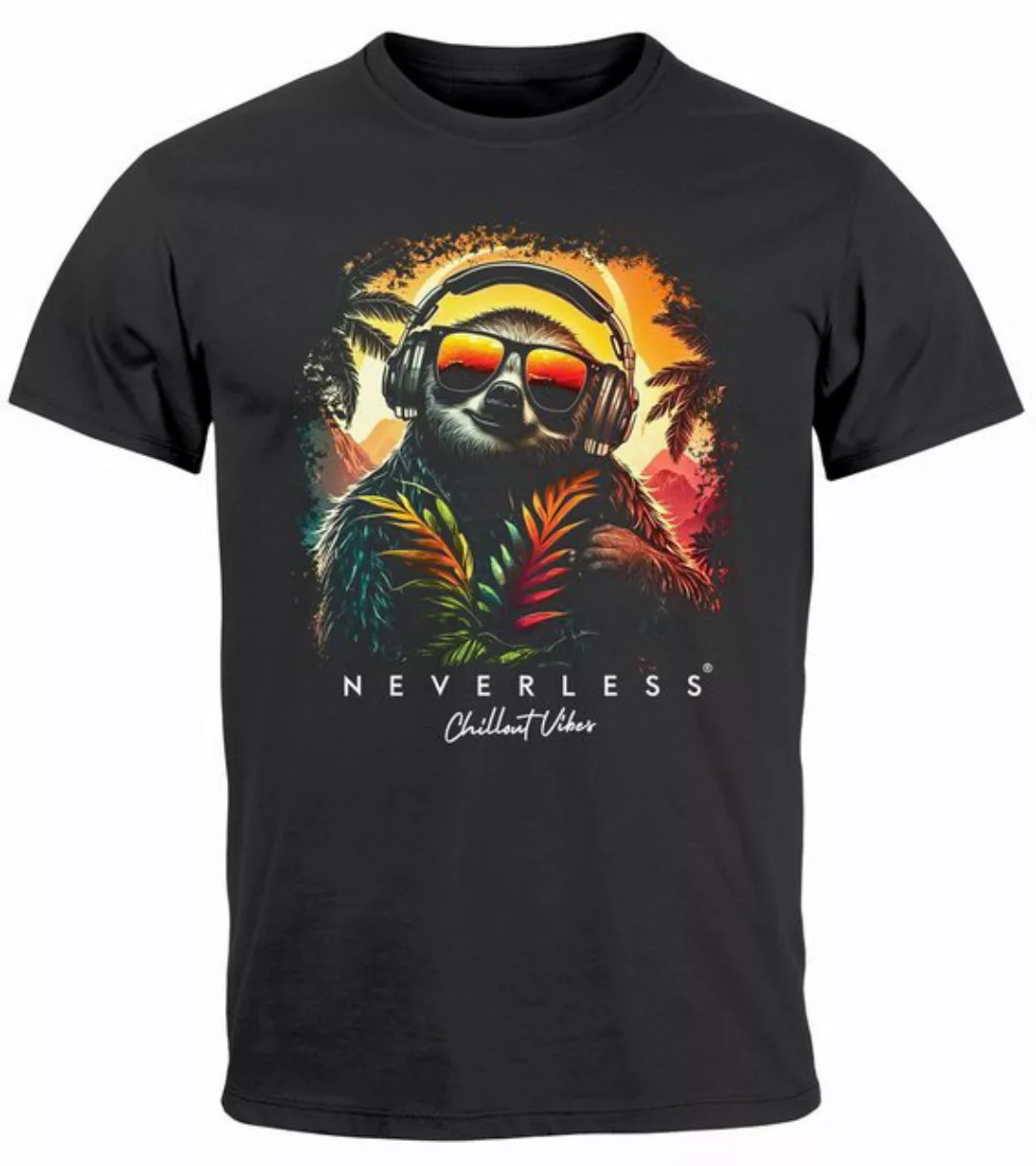 Neverless Print-Shirt Herren T-Shirt Musik DJ Chill Faultier Print Aufdruck günstig online kaufen