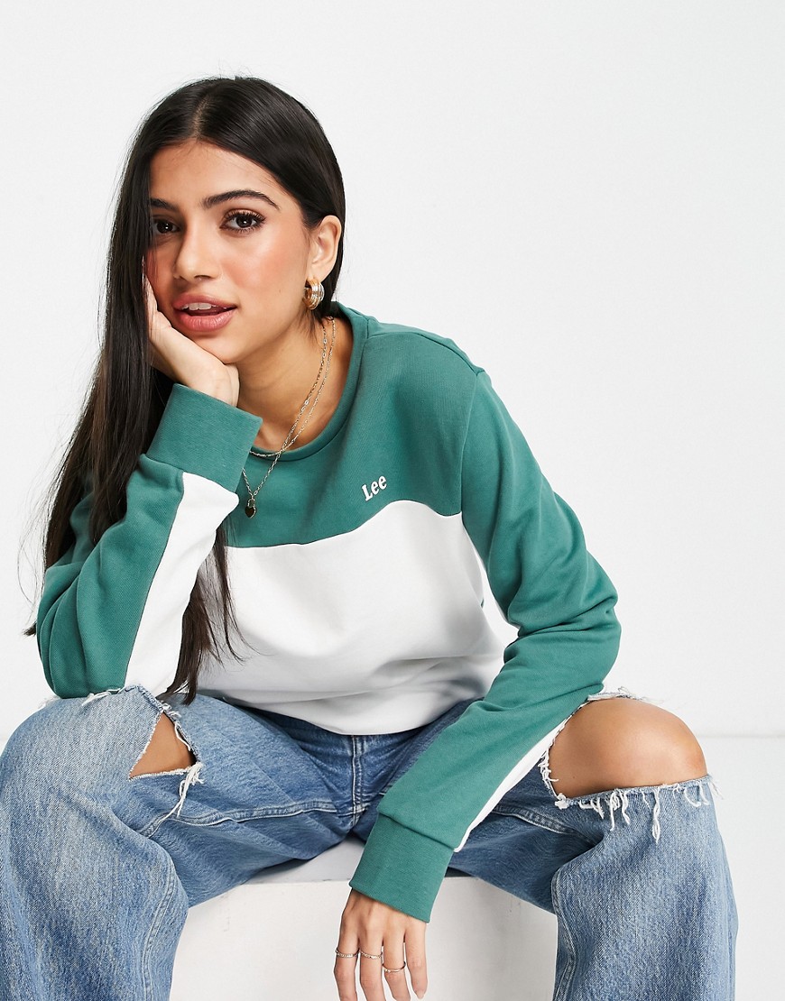 Lee Jeans – Sweatshirt im Farbblockdesign in Immergrün-Mehrfarbig günstig online kaufen