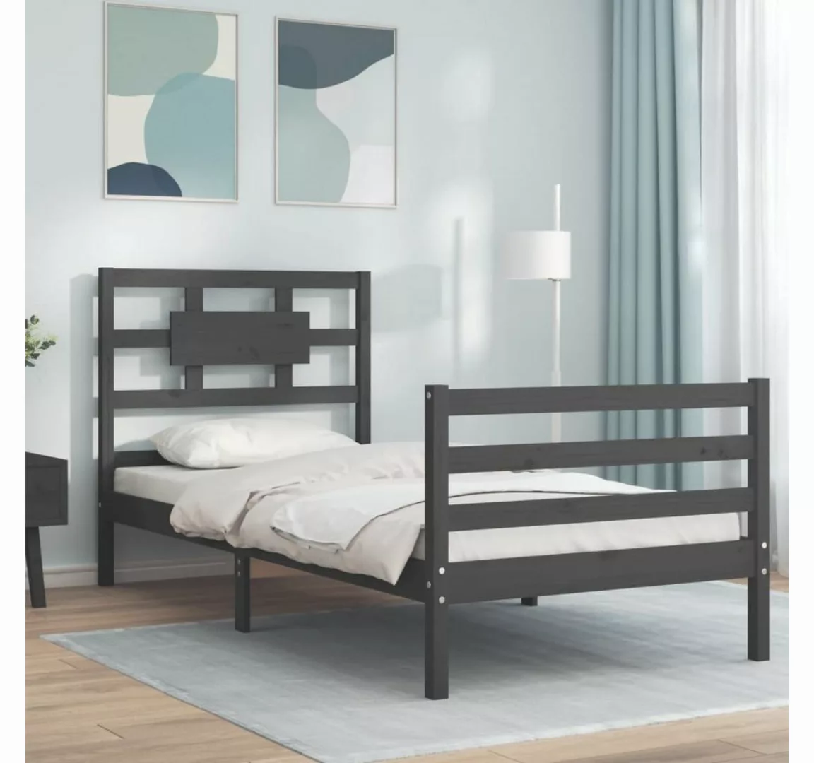furnicato Bett Massivholzbett mit Kopfteil Grau 90x200 cm günstig online kaufen