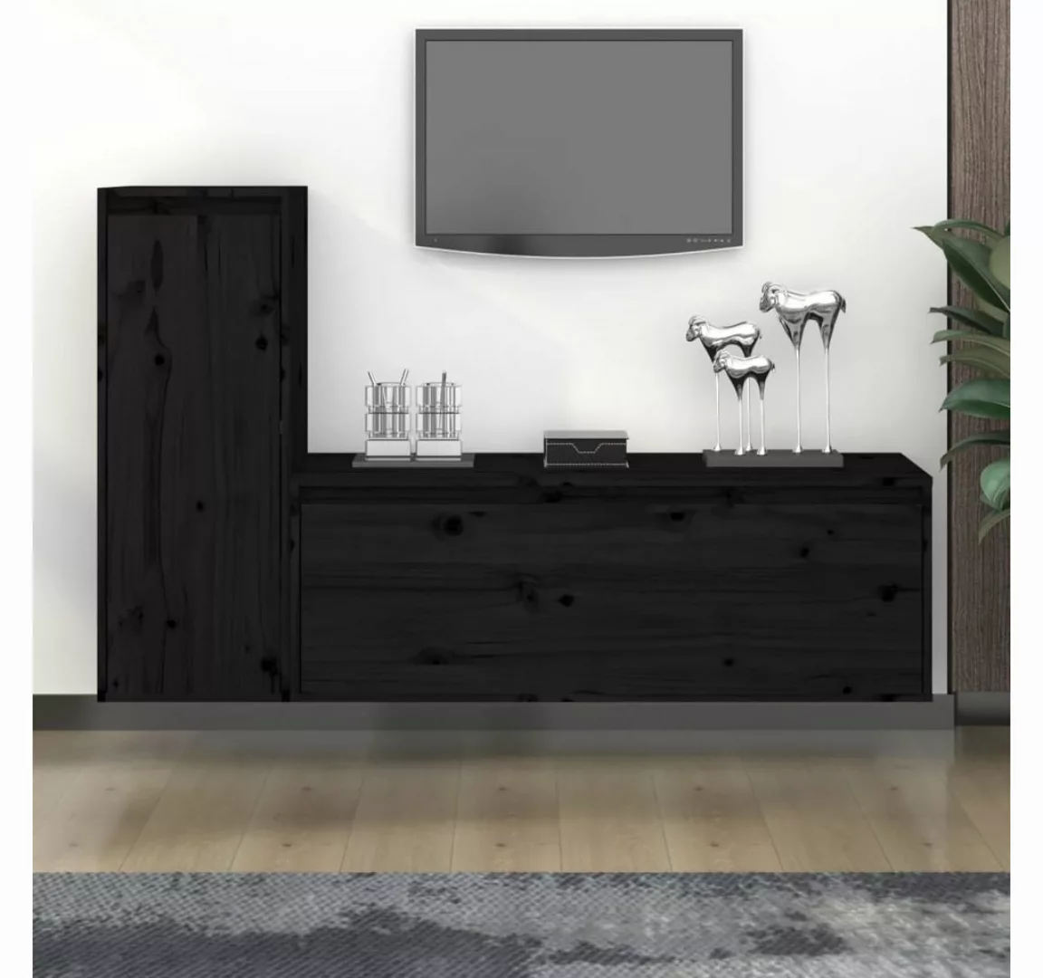 vidaXL TV-Schrank TV-Schränke 2 Stk. Schwarz Massivholz Kiefer (2-St) günstig online kaufen