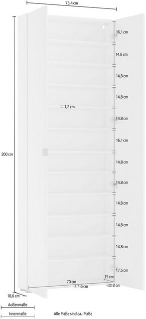 möbelando Schuhschrank SPAZIO (BxHxT: 73,4x200x18,6 cm) in weiß mit 2 Türen günstig online kaufen