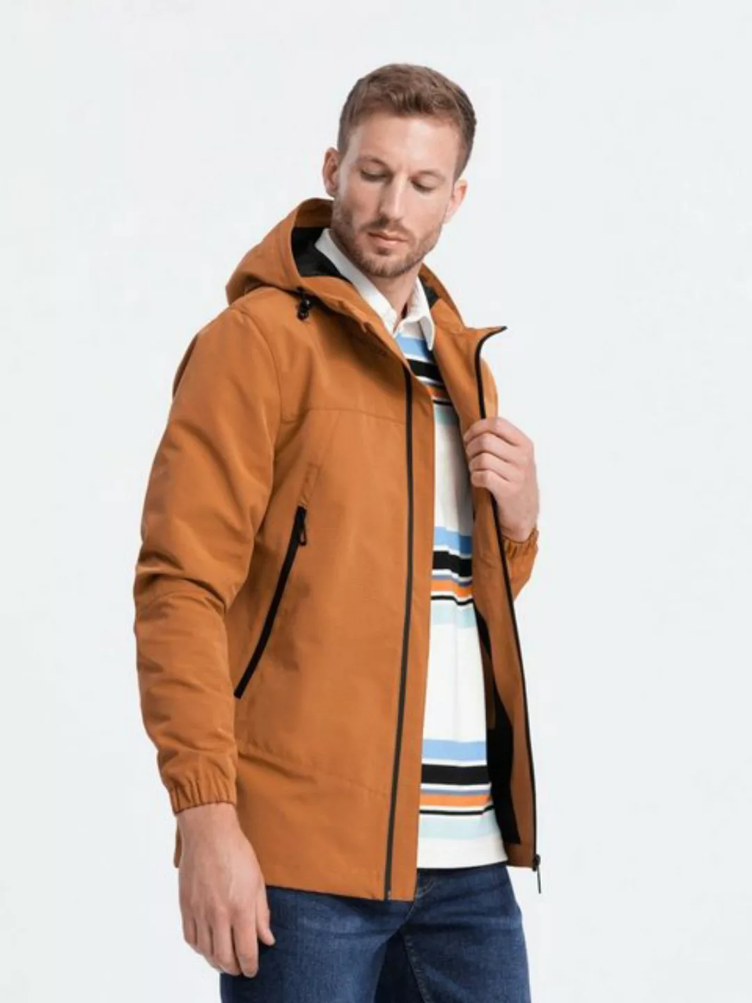 OMBRE Allwetterjacke Herren-Übergangsjacke mit Kapuze - camel V5 OM-JANP-22 günstig online kaufen