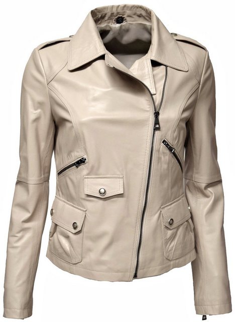 Zimmert Leather Lederjacke Zelda Biker-STil, Cropped, Schwarz, Beige Creme günstig online kaufen