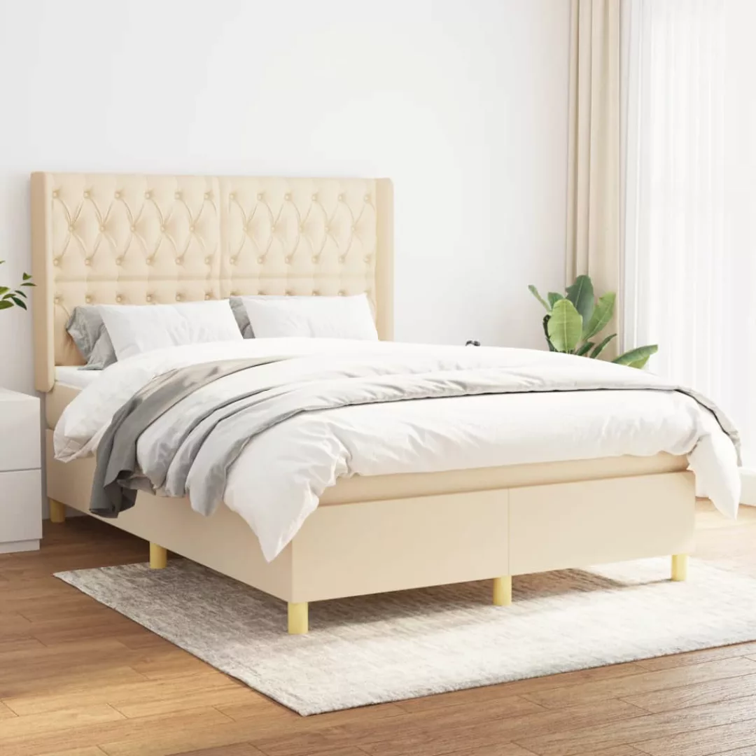 Vidaxl Boxspringbett Mit Matratze Creme 140x200 Cm Stoff günstig online kaufen