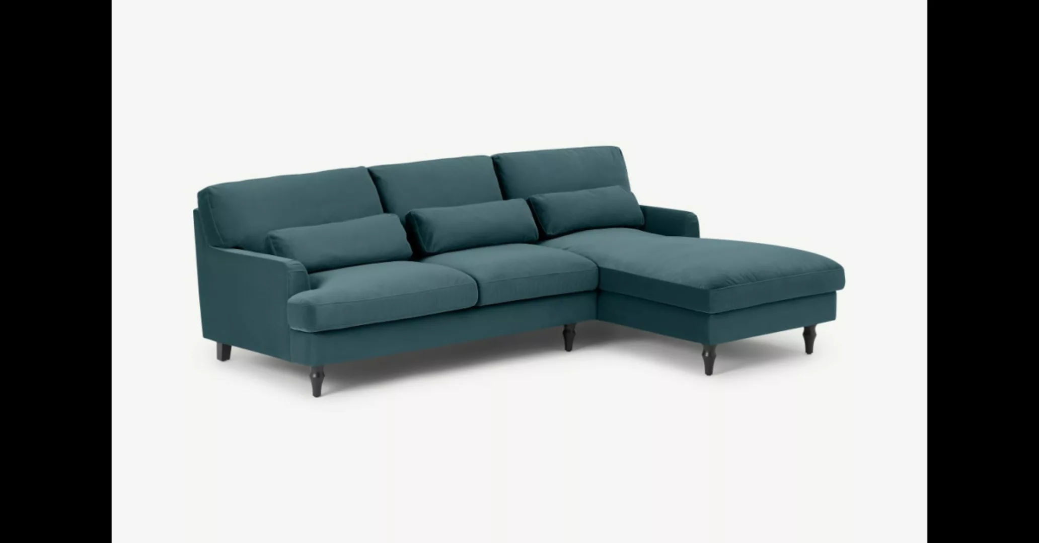 Tamyra Ecksofa (Recamiere rechts), Samt in Stahlblau und Schwarz - MADE.com günstig online kaufen