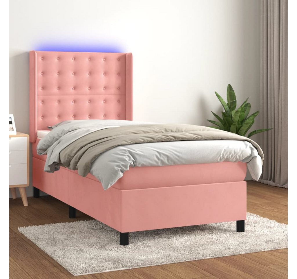 vidaXL Boxspringbett Boxspringbett mit Matratze und LED Samt (90 x 190 cm, günstig online kaufen