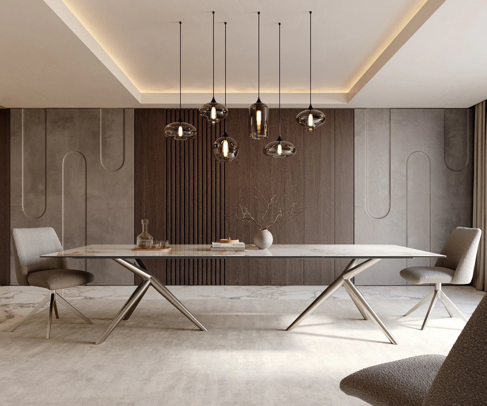 Esstisch Edge 300x100 Keramik Minas Melange Weiß-Beige Estelar rund Edelsta günstig online kaufen