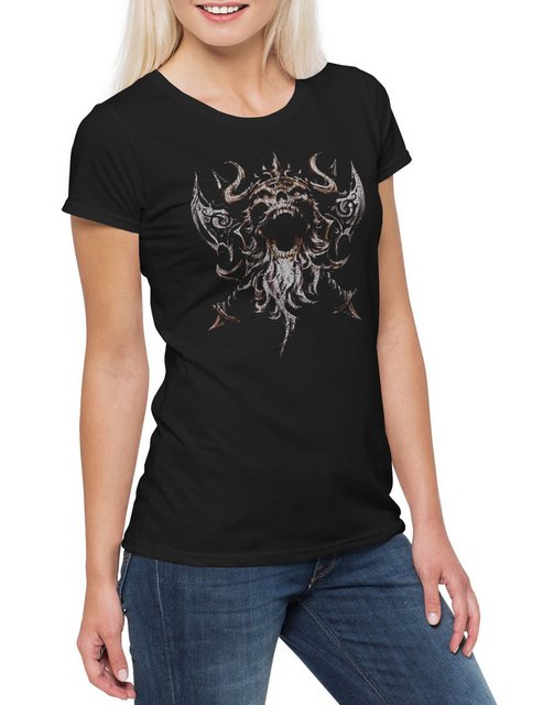 Urban Backwoods Print-Shirt Viking Skull V Damen T-Shirt Runen Walhalla Odi günstig online kaufen