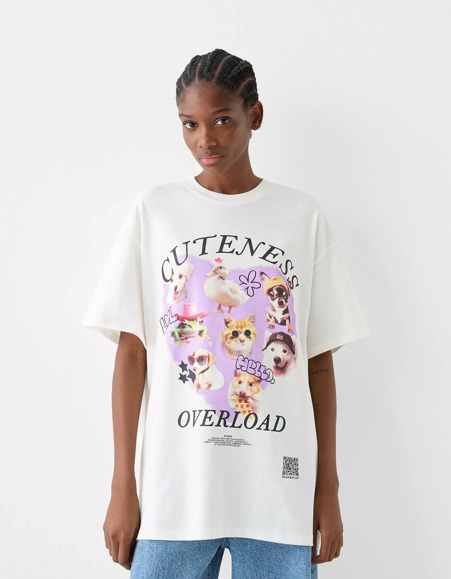 Bershka Oversize-Shirt Bershka Wearable Art Mit Print Damen S Grbrochenes W günstig online kaufen