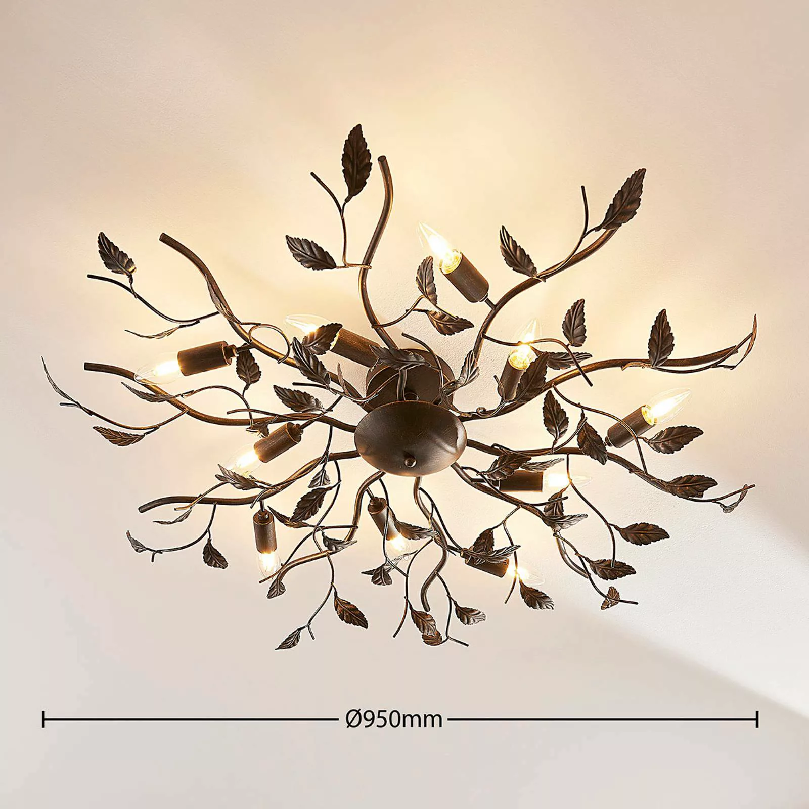 Lindby Deckenlampe Yos, 10-flg., 95 cm, schwarz-gold, Metall günstig online kaufen