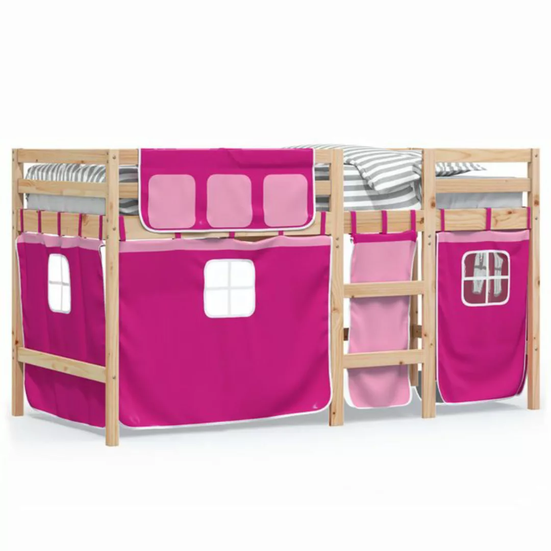 vidaXL Bett Kinderhochbett mit Vorhängen Rosa 80x200 cm Massivholz Kiefer günstig online kaufen