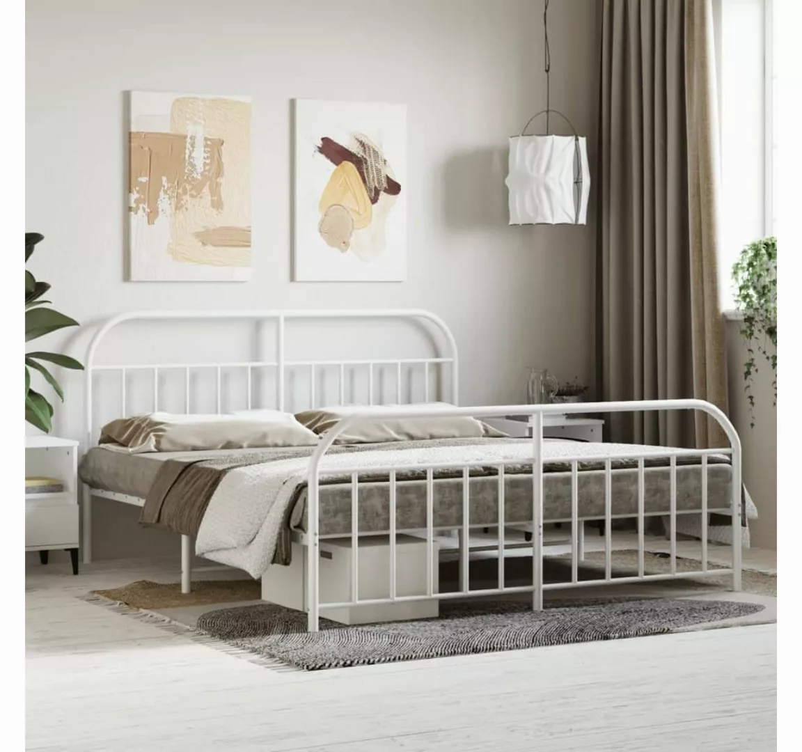 furnicato Bett Bettgestell mit Kopf- und Fußteil Metall Weiß 180x200 cm günstig online kaufen