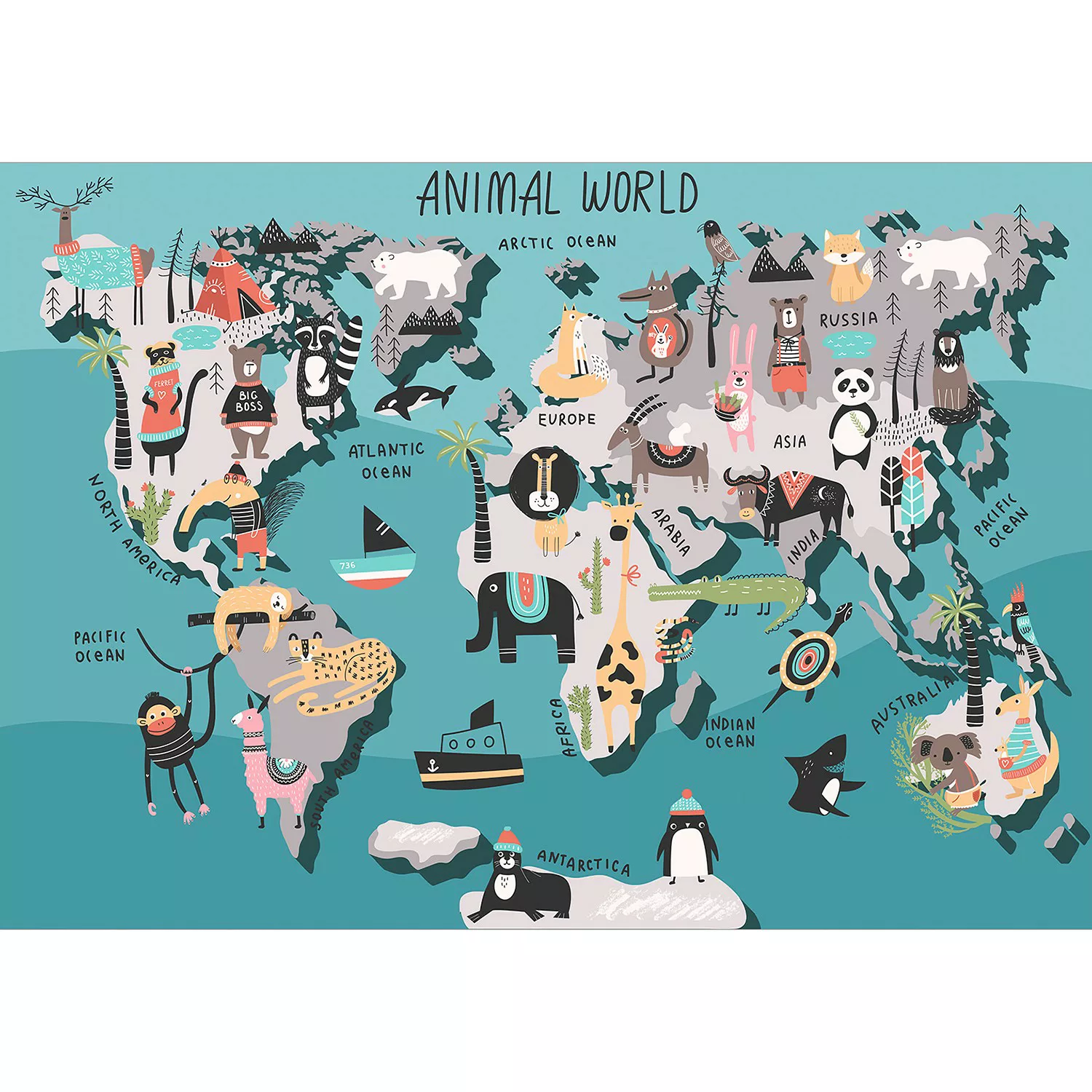 Fototapete - Animal Map günstig online kaufen
