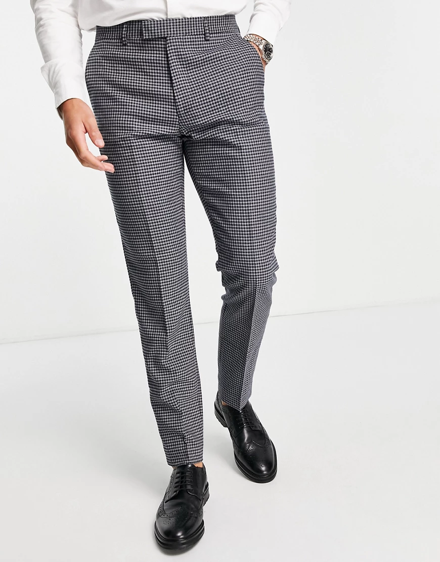 Harry Brown – Schmal geschnittene Anzughose mit kleinem Karomuster-Blau günstig online kaufen